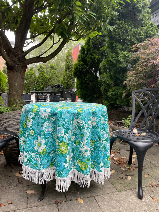 vintage 60s retro fringe round table cloth