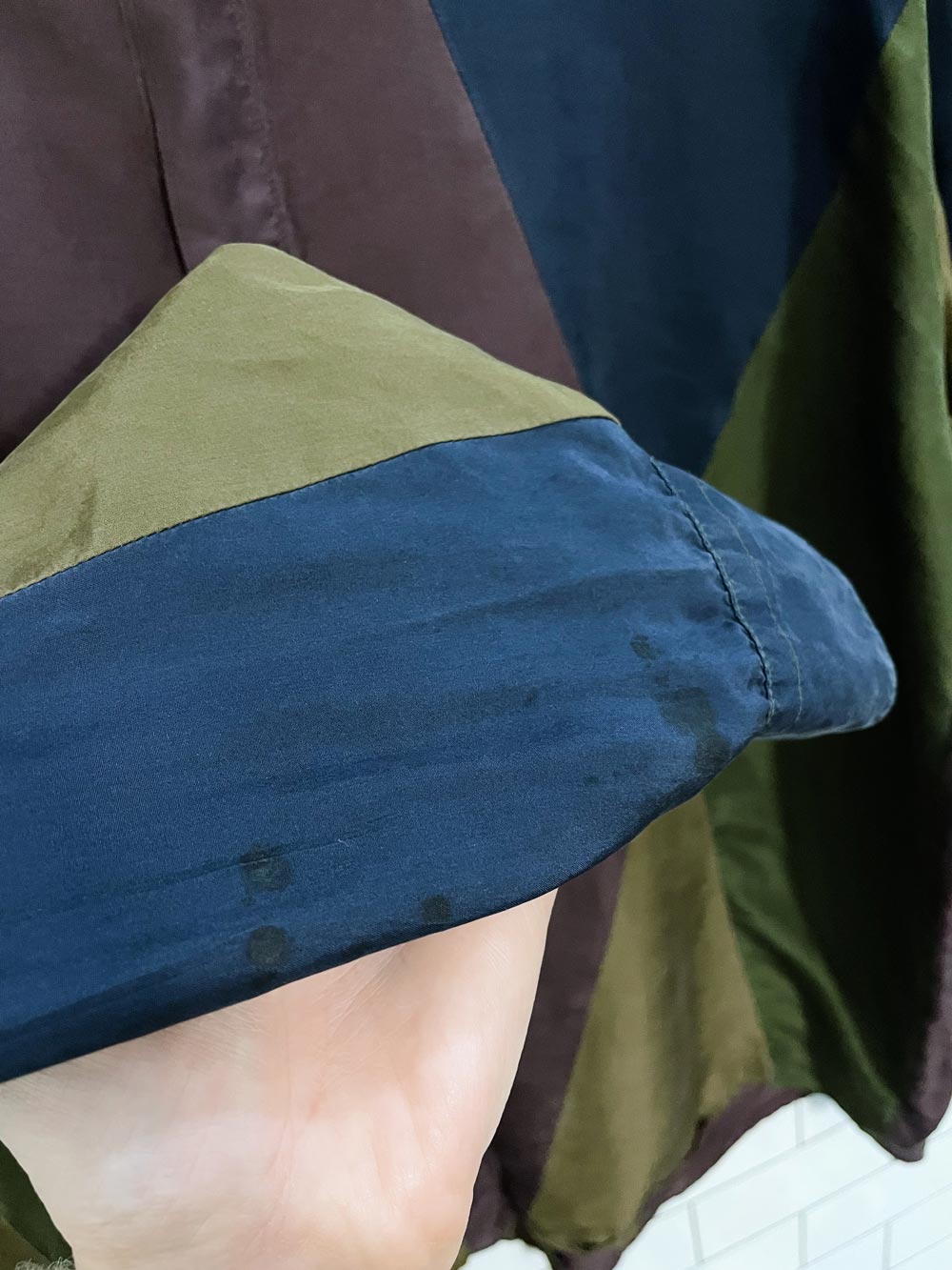 vintage aziz 100% silk colour block shirt