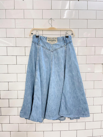 vintage 90s hollywood button denim midi skirt