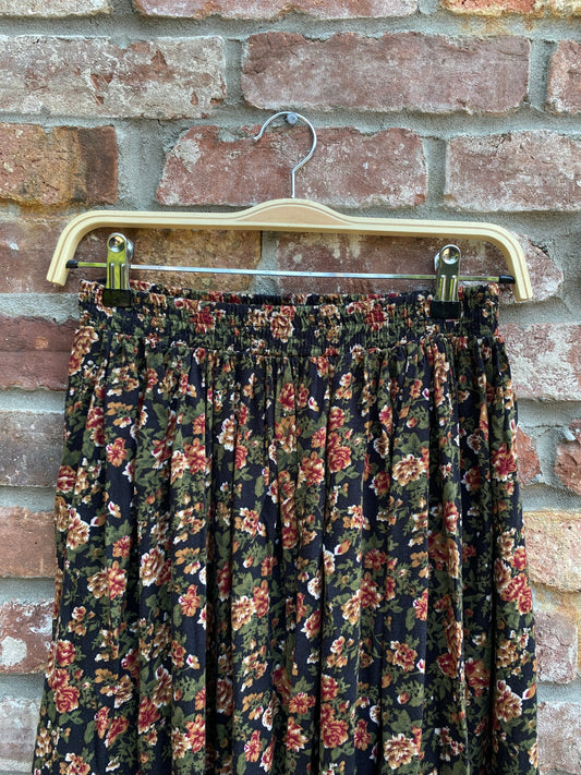 vintage floral flowy midi skirt
