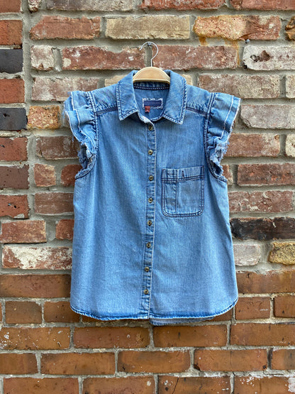 pilcro ruffle denim button down