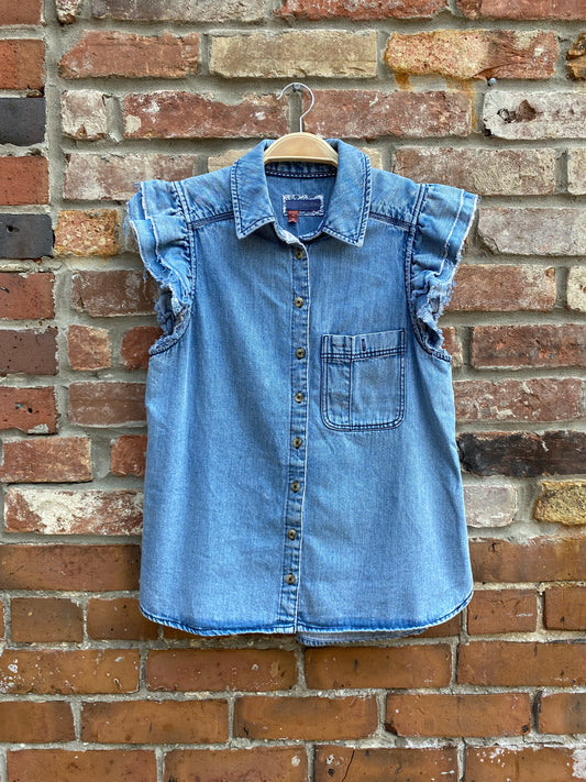 pilcro ruffle denim button down