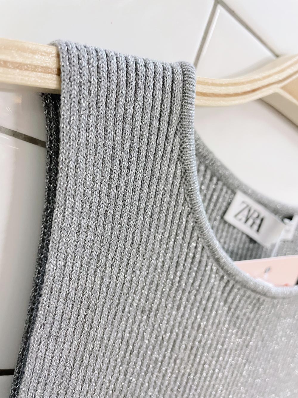 zara silver metallic ribbed crop tank