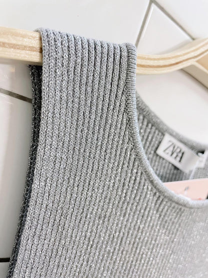 zara silver metallic ribbed crop tank