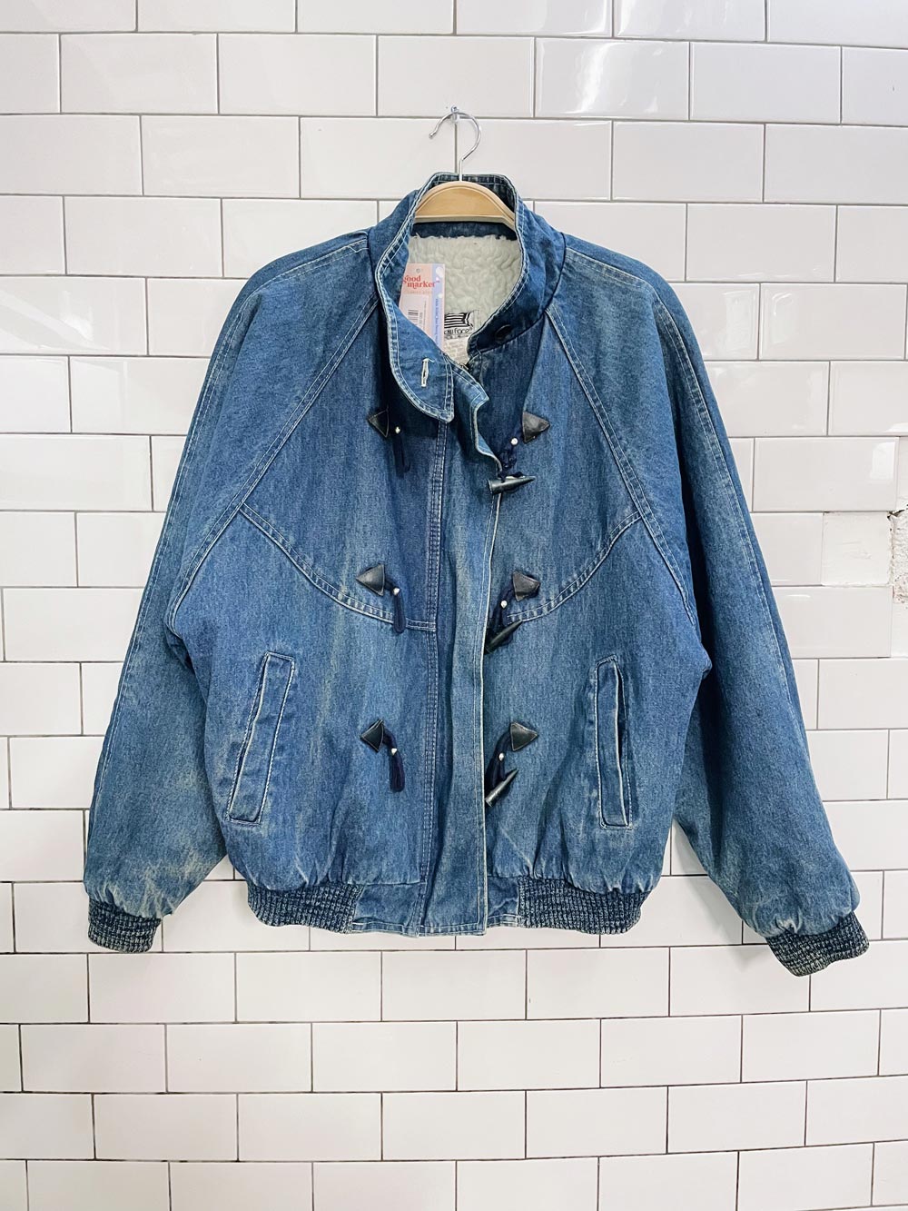 vintage newface sherpa lined denim bomber jacket