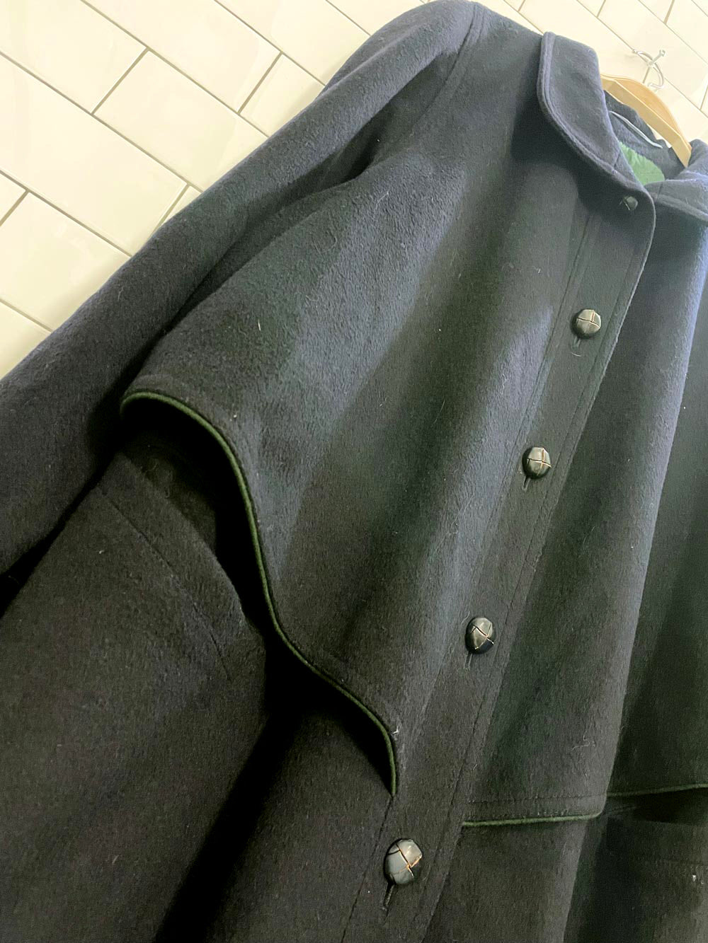 vintage loden frey wool-blend pleated cape coat