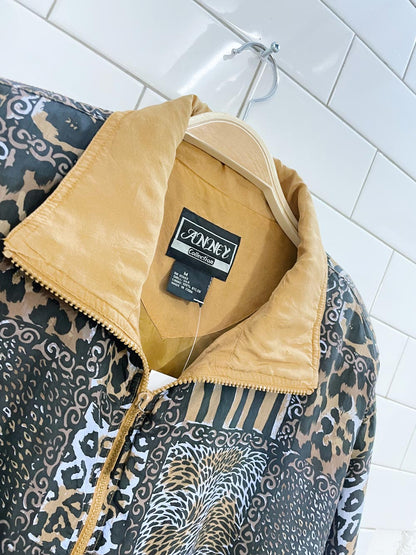 vintage anney animal print silk bomber jacket