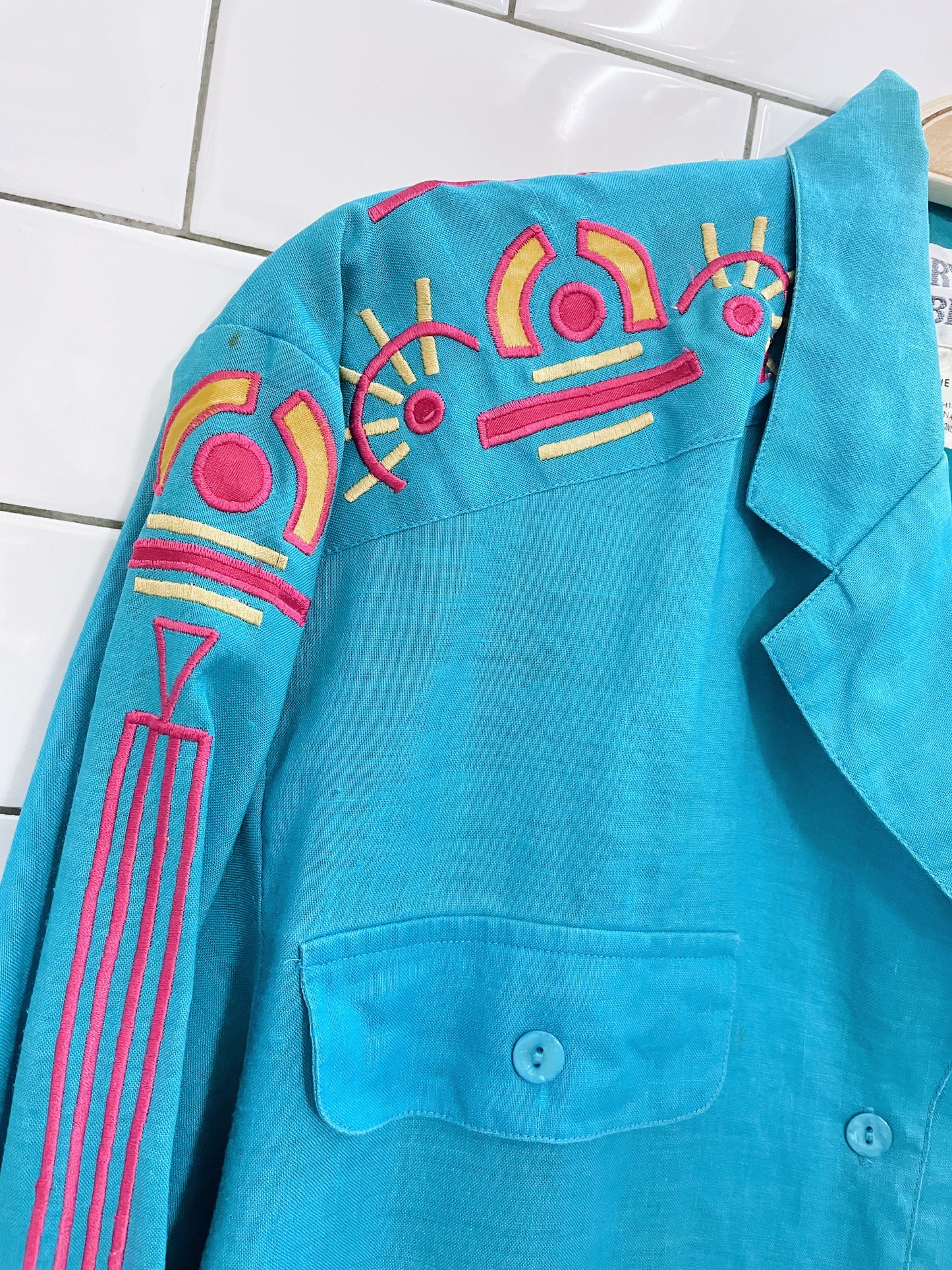 vintage gary fabrikant embroidered ramie shirt