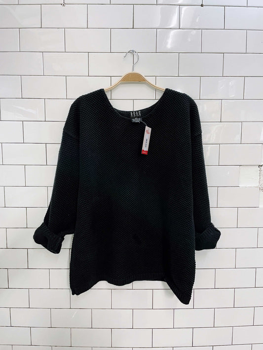 00s real clothes black cotton waffle knit crew