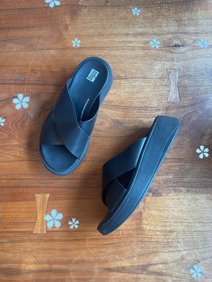 fitflop 2024 f-mode leather cross platform slide