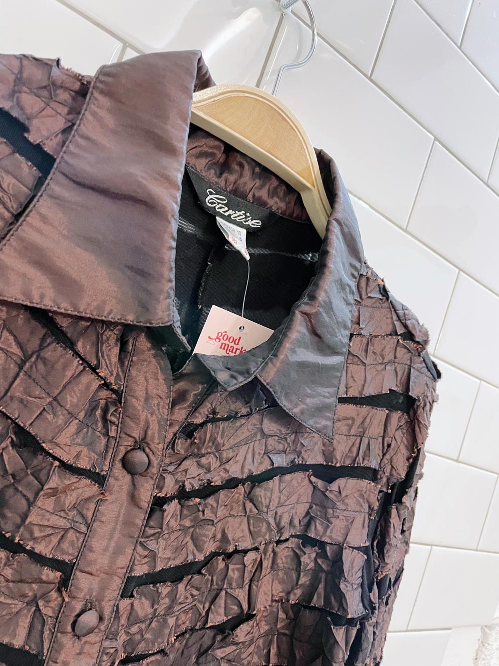 vintage cartise bronze stripped mesh shirt