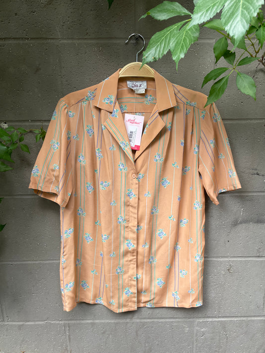 vintage 80s peach floral ss blouse