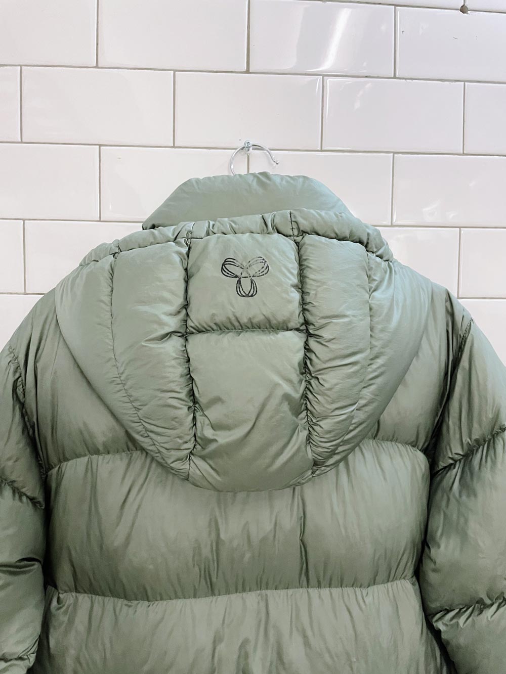 tna super puff sage green mid-length coat