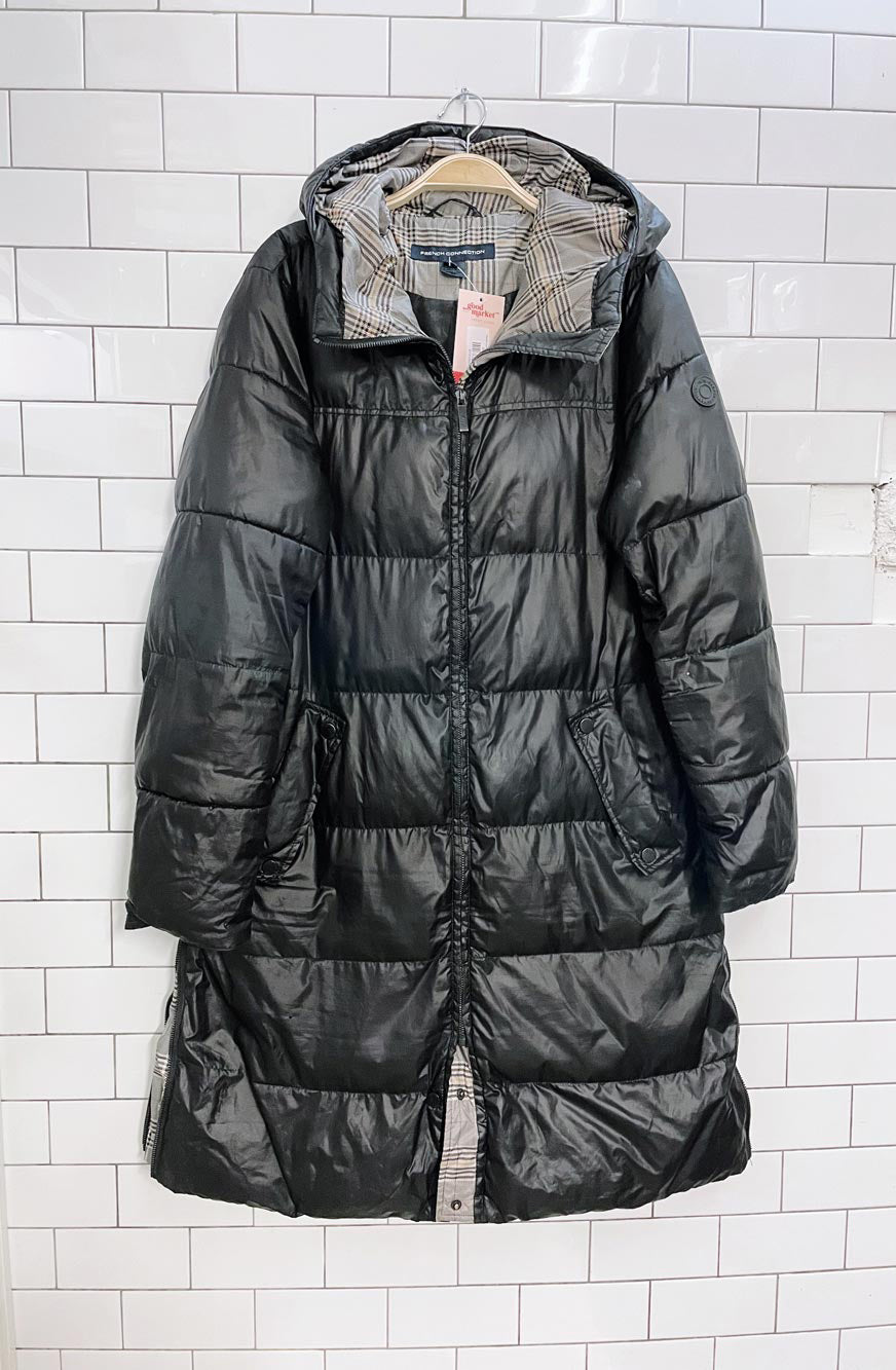 french connection poly-fil long puffer coat