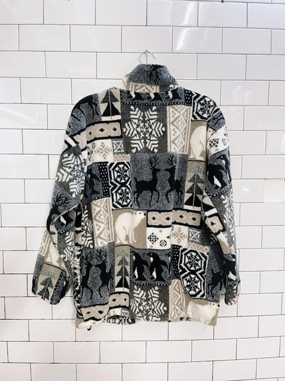 vintage 00s black mountain winter scene fleece jacket