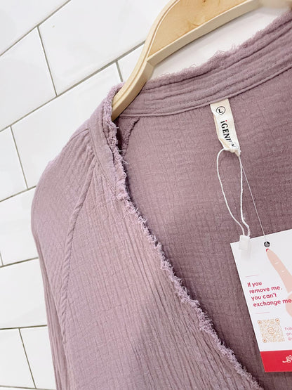 igenjun gauze cotton lilac shirt dress