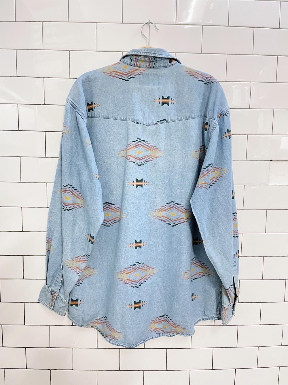 vintage wrangler southwestern snap button denim shirt