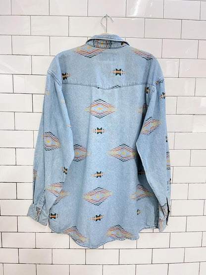 vintage wrangler southwestern snap button denim shirt