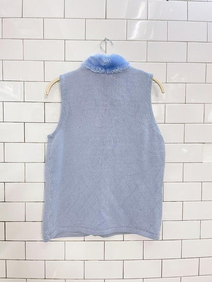 vintage 00s NR faux fur collar knit vest