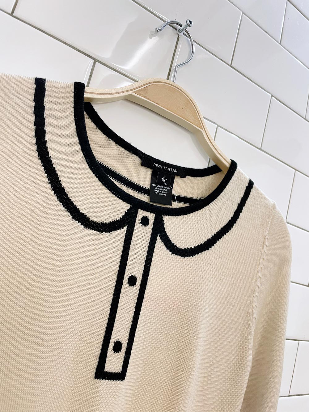 pink tartan 100% merino wool peter pan sweater