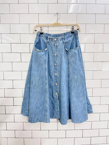 vintage 90s hollywood button denim midi skirt