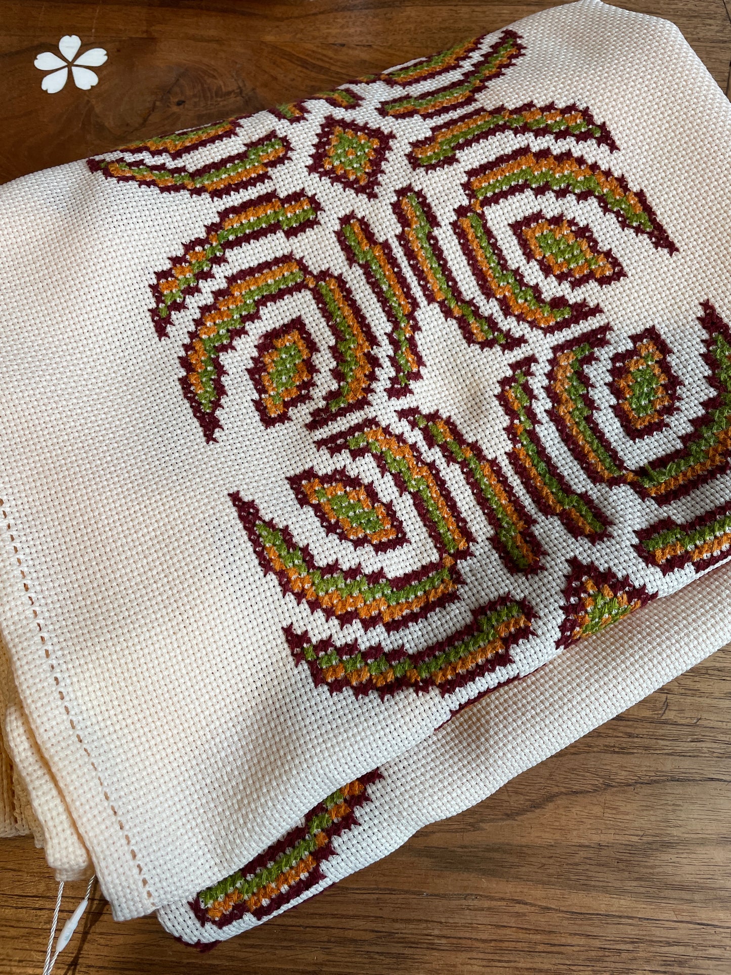 vintage 70s retro cross stitch tablecloth