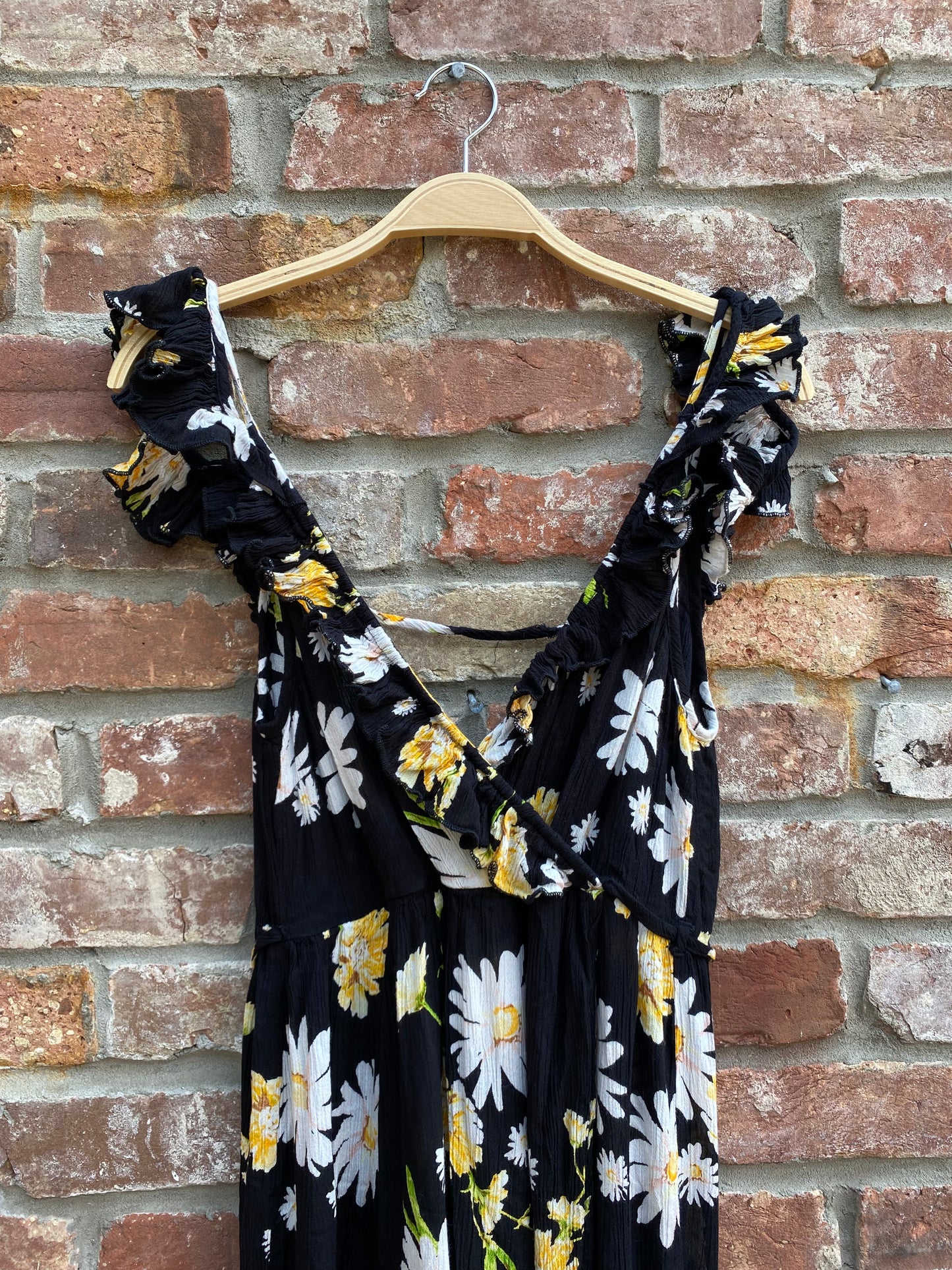 patrons of peace daisy faux wrap midi dress