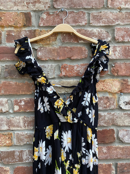 patrons of peace daisy faux wrap midi dress