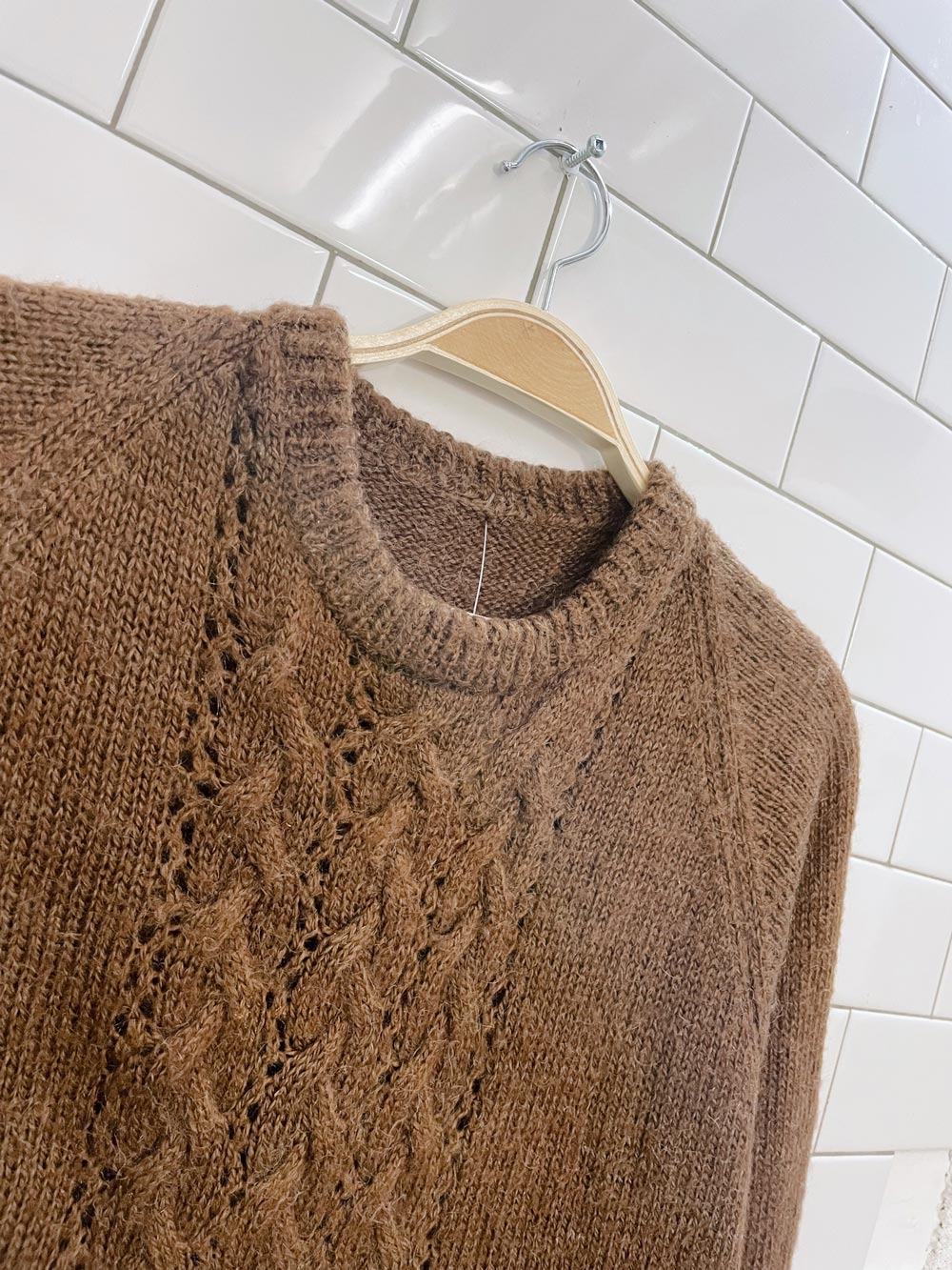 vintage cable knit strip brown sweater