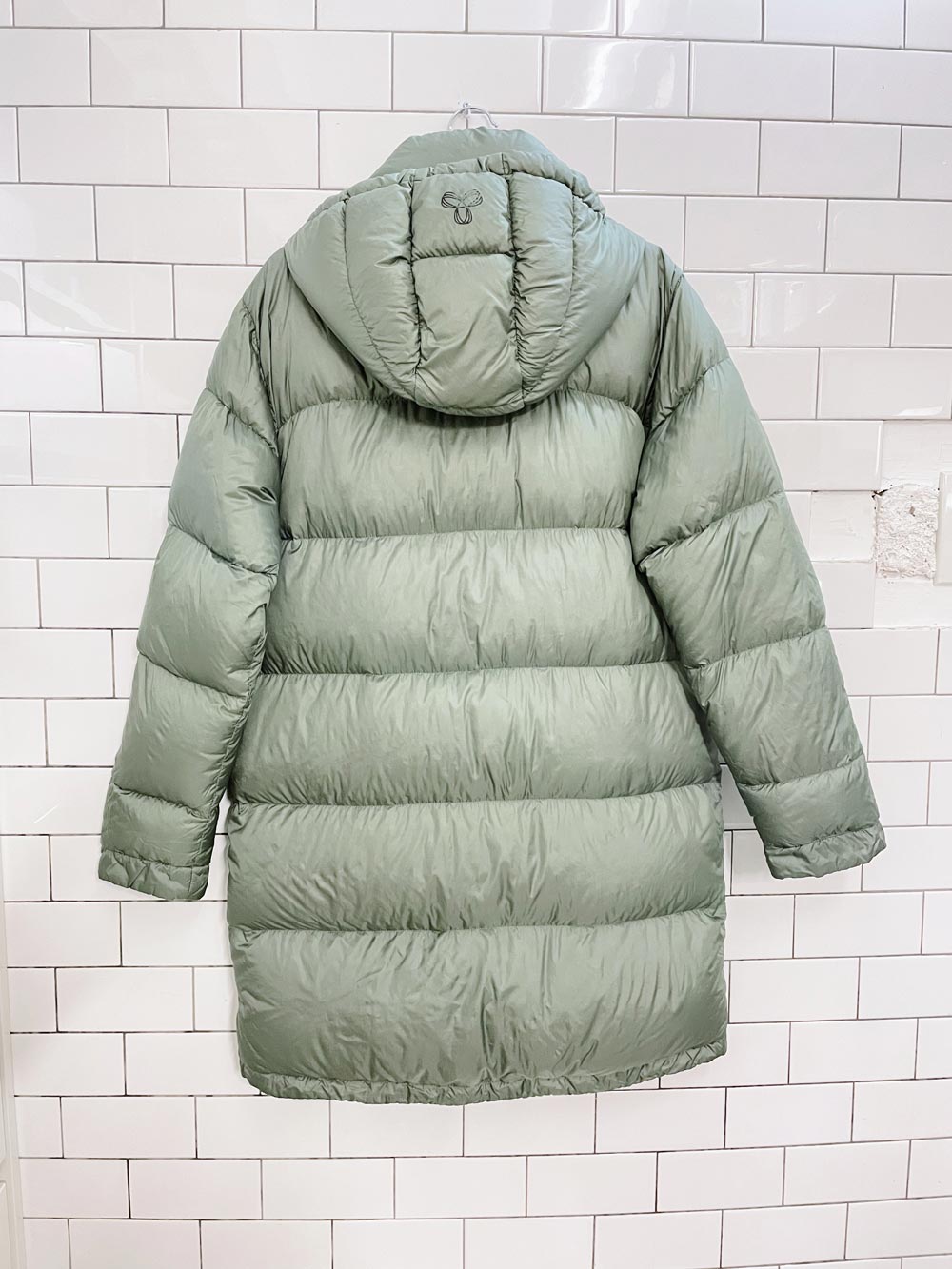 tna super puff sage green mid-length coat