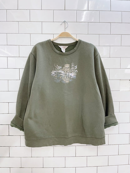 vintage NR winter kitten scene graphic crew