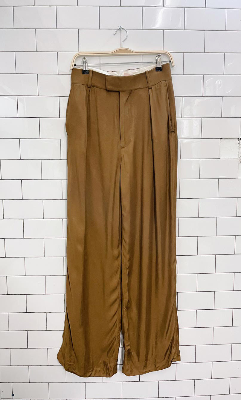 zara high rise satin pleated flowy trouser
