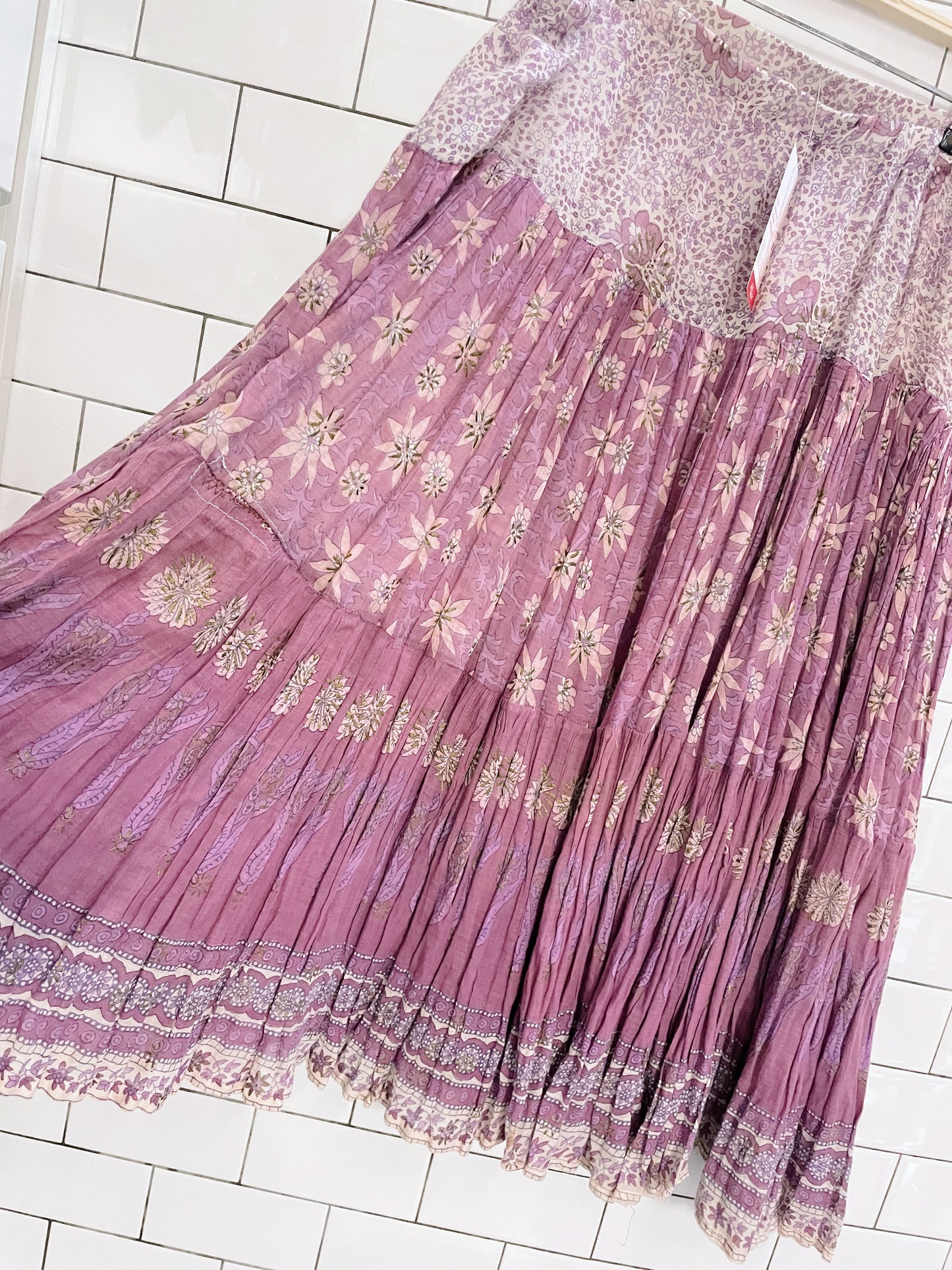 vintage hand-painted floral flowy midi skirt