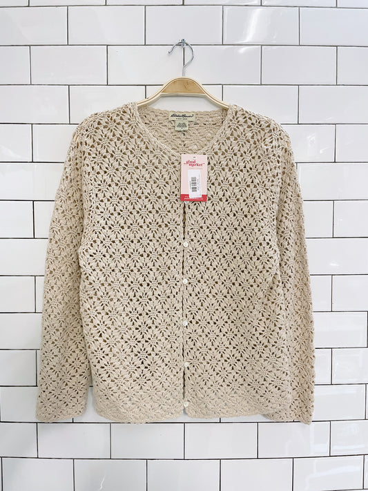 vintage eddie bauer linen-blend crochet cardi