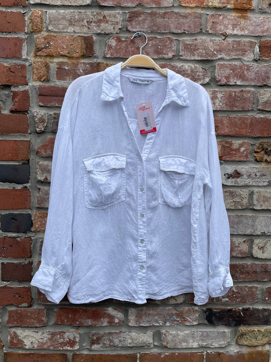 zara 100% linen shirt with pockets