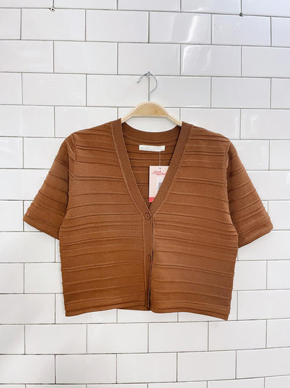 oak + fort cropped short sleeve knit cardi