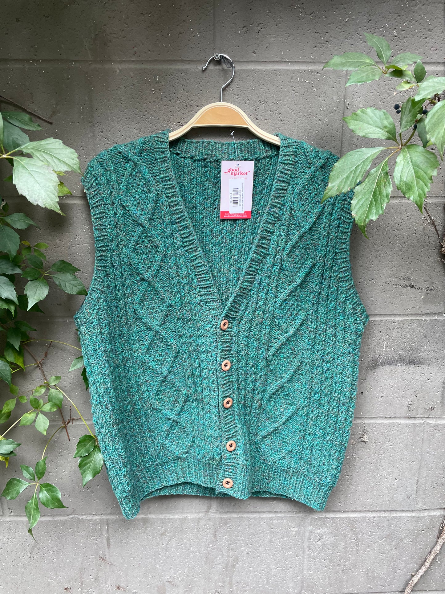 vintage green cable knit wool sweater vest