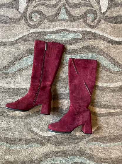 vintage hush puppies red suede heeled go go boots
