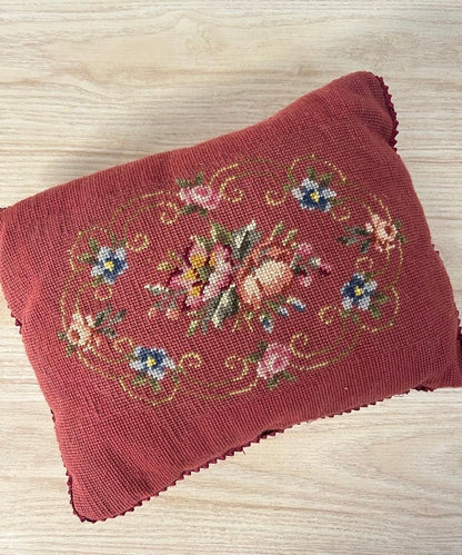 vintage needlepoint retro floral pillow - good market thrift store
