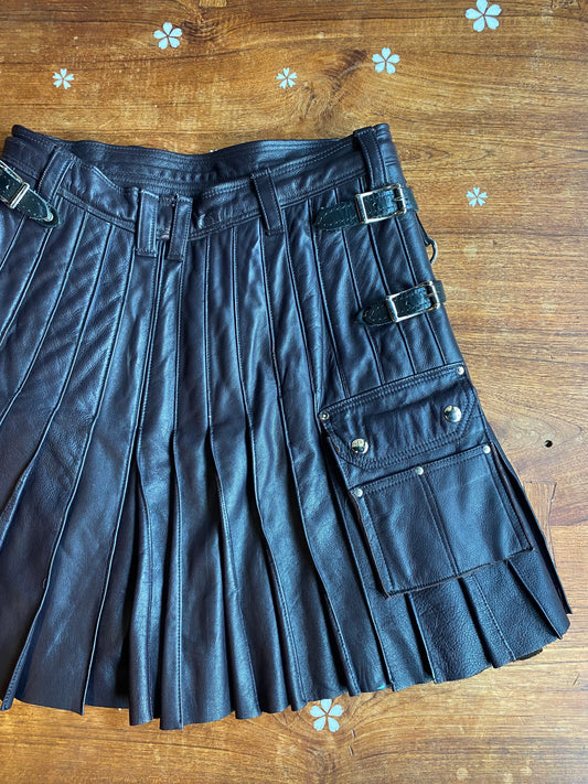 vintage handmade pleated leather kilt mini