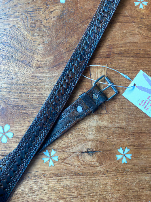 vintage tooled braided leather belt