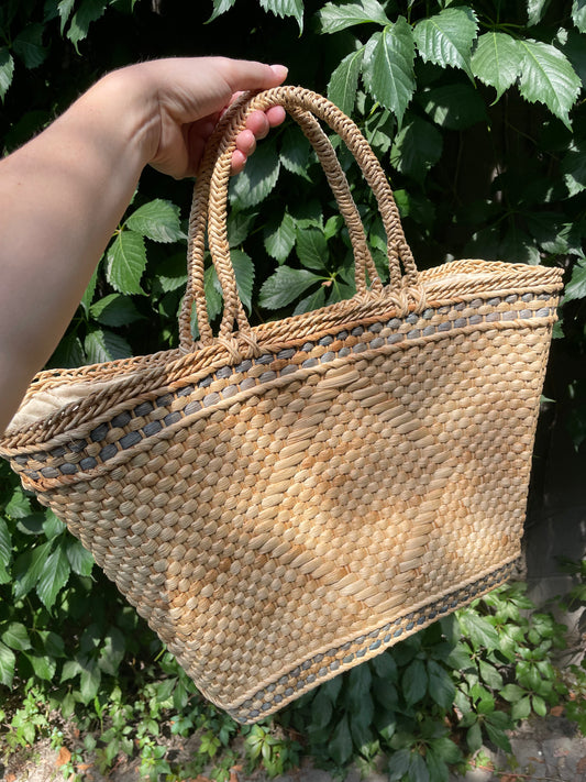 woven rattan beach tote bag