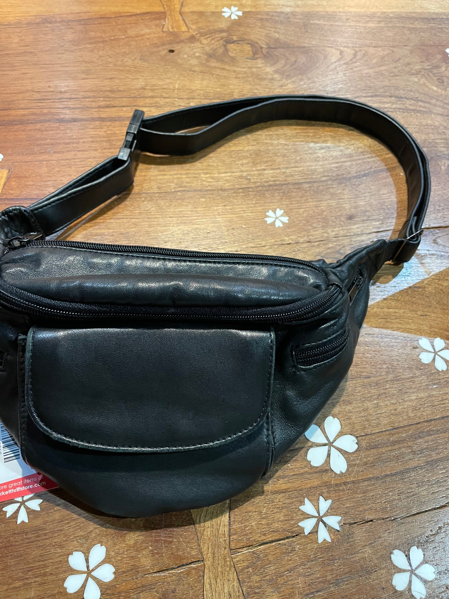 black leather cargo pocket belt bag