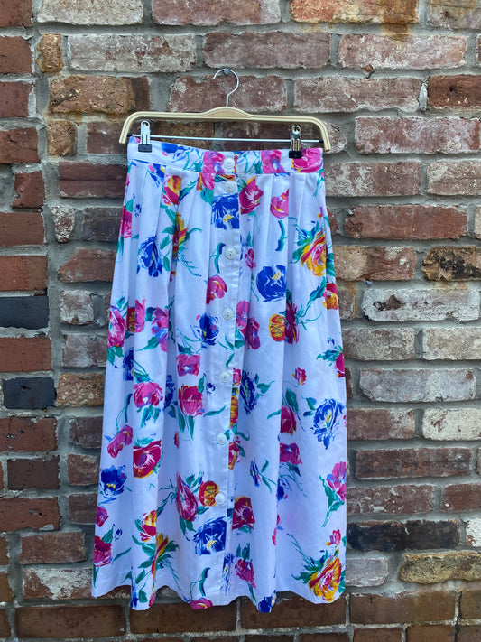 vintage mister leonard floral button midi skirt