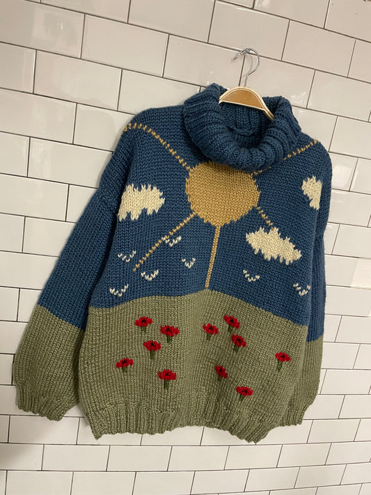 vintage hand knit chunky sunny field turtleneck