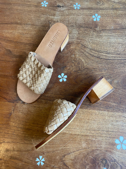 liberté santorini woven leather heeled sandal