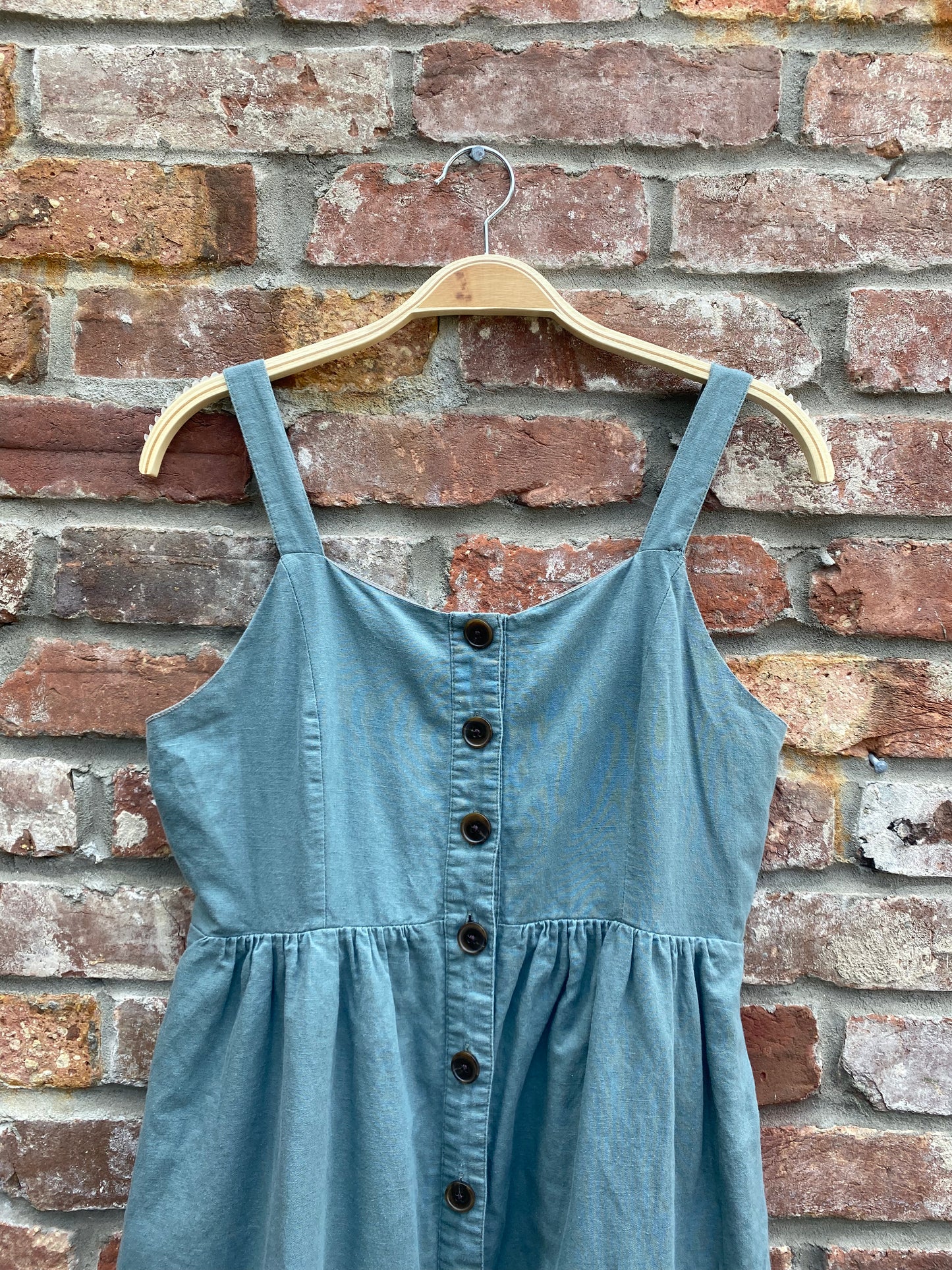 gap linen-blend button midi dress