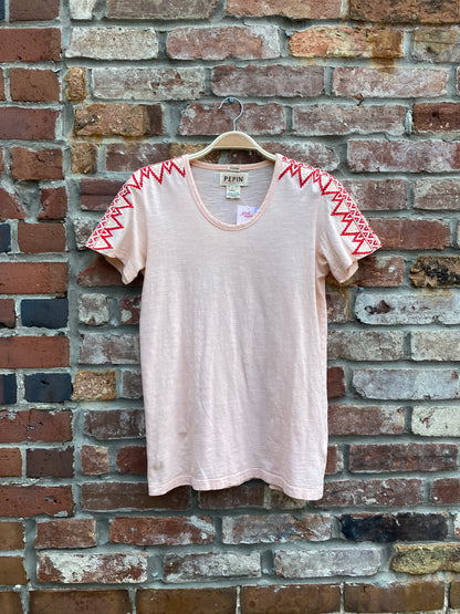 antho pepin embroidered shoulder tee