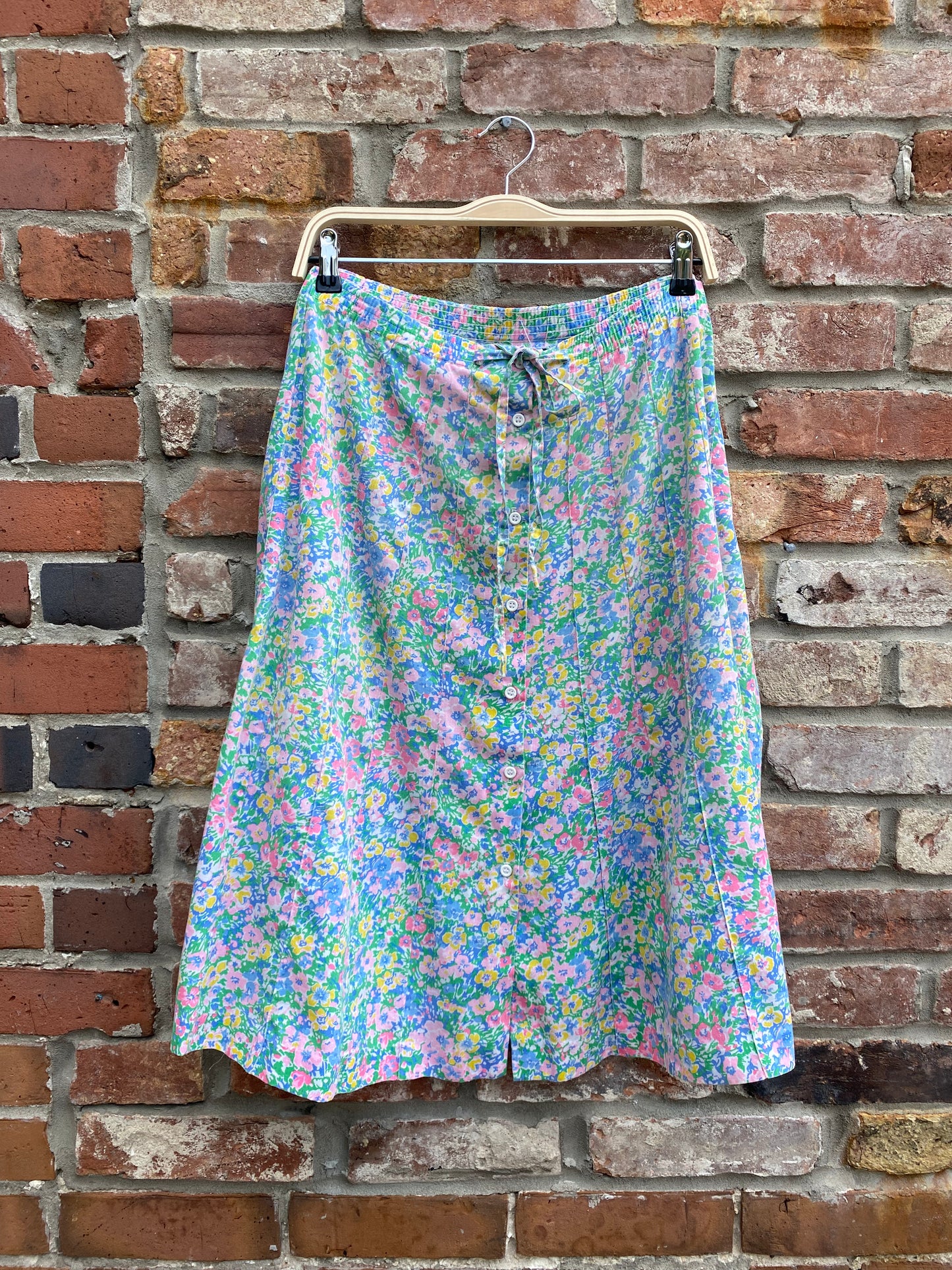vintage floral tie waist midi skirt