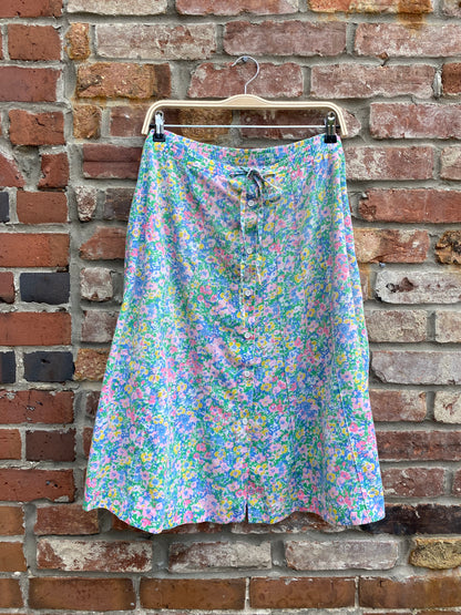 vintage floral tie waist midi skirt